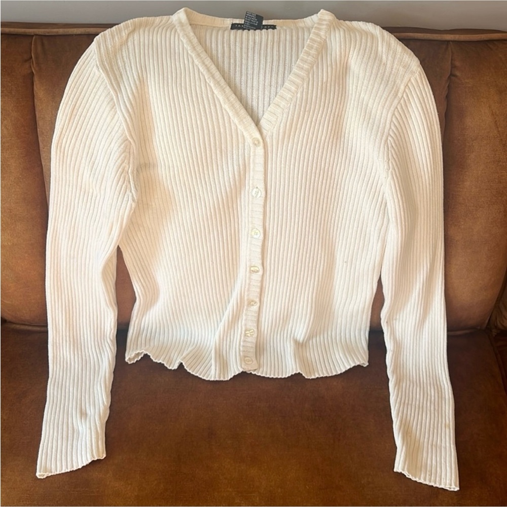 Jamie Scott white/ light cream button up sweater